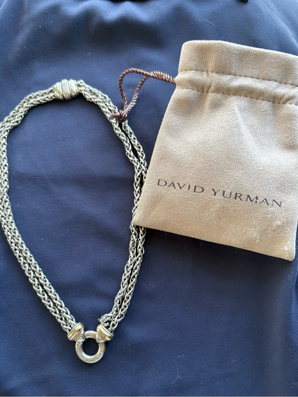 David Yurman 18k Yellow Gold and Sterling Silver 8mmDouble Chain Wheat Necklace